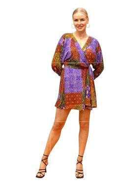 ZARA Multicolored Patchwork-Look Mini Dress, Size S.